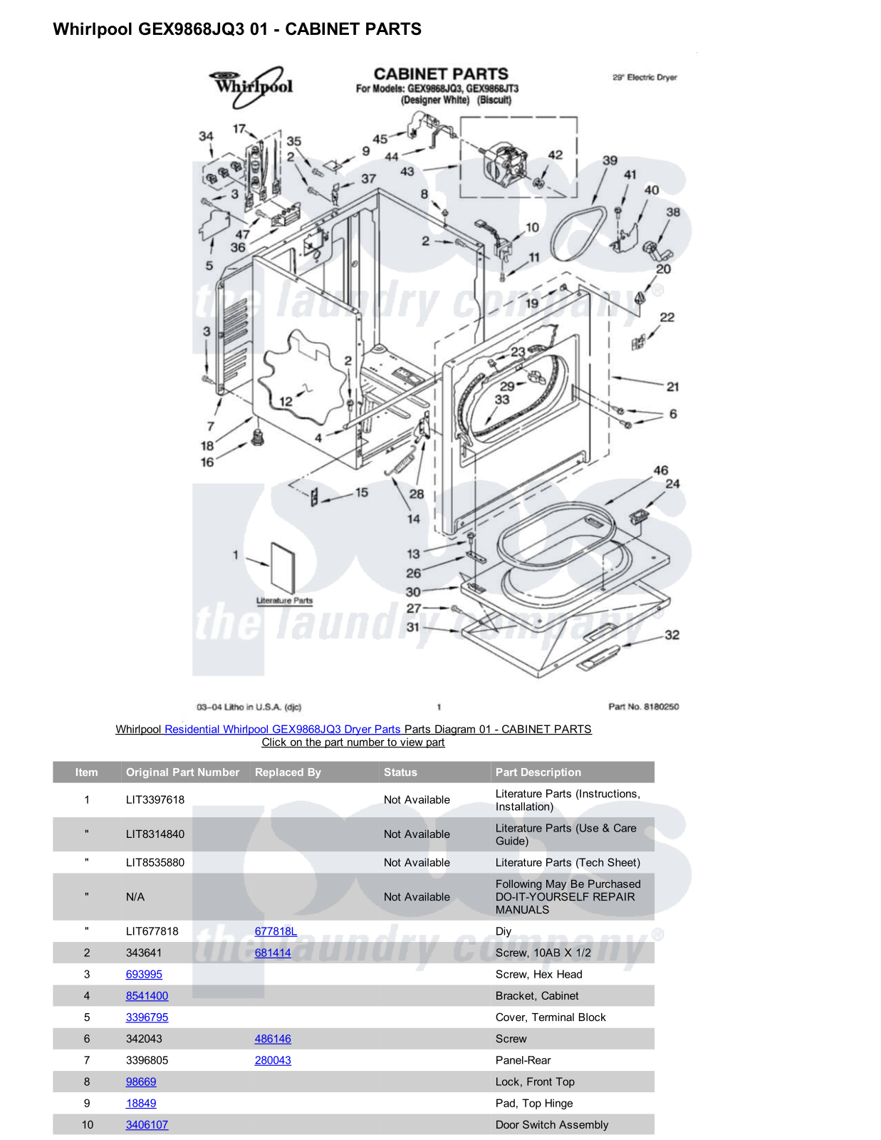 Whirlpool GEX9868JQ3 Parts Diagram