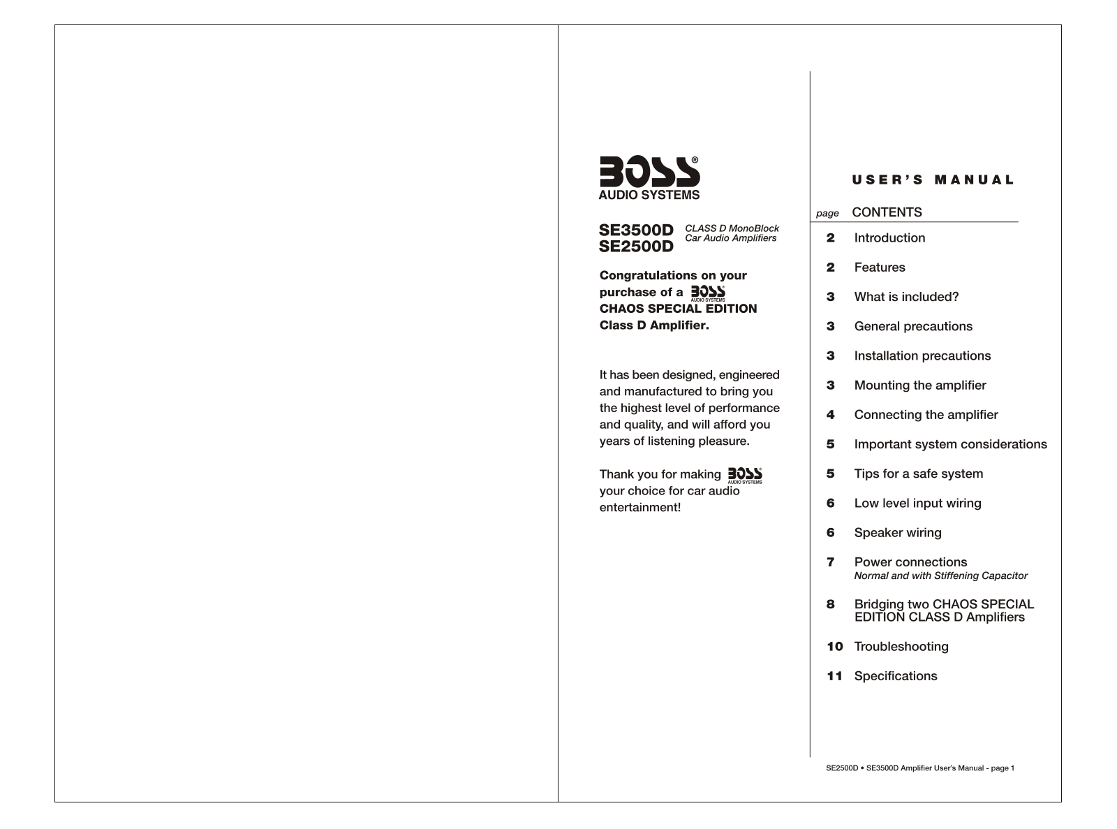 Boss Audio CHAOS SE2500D, CHAOS SE3500D User Manual