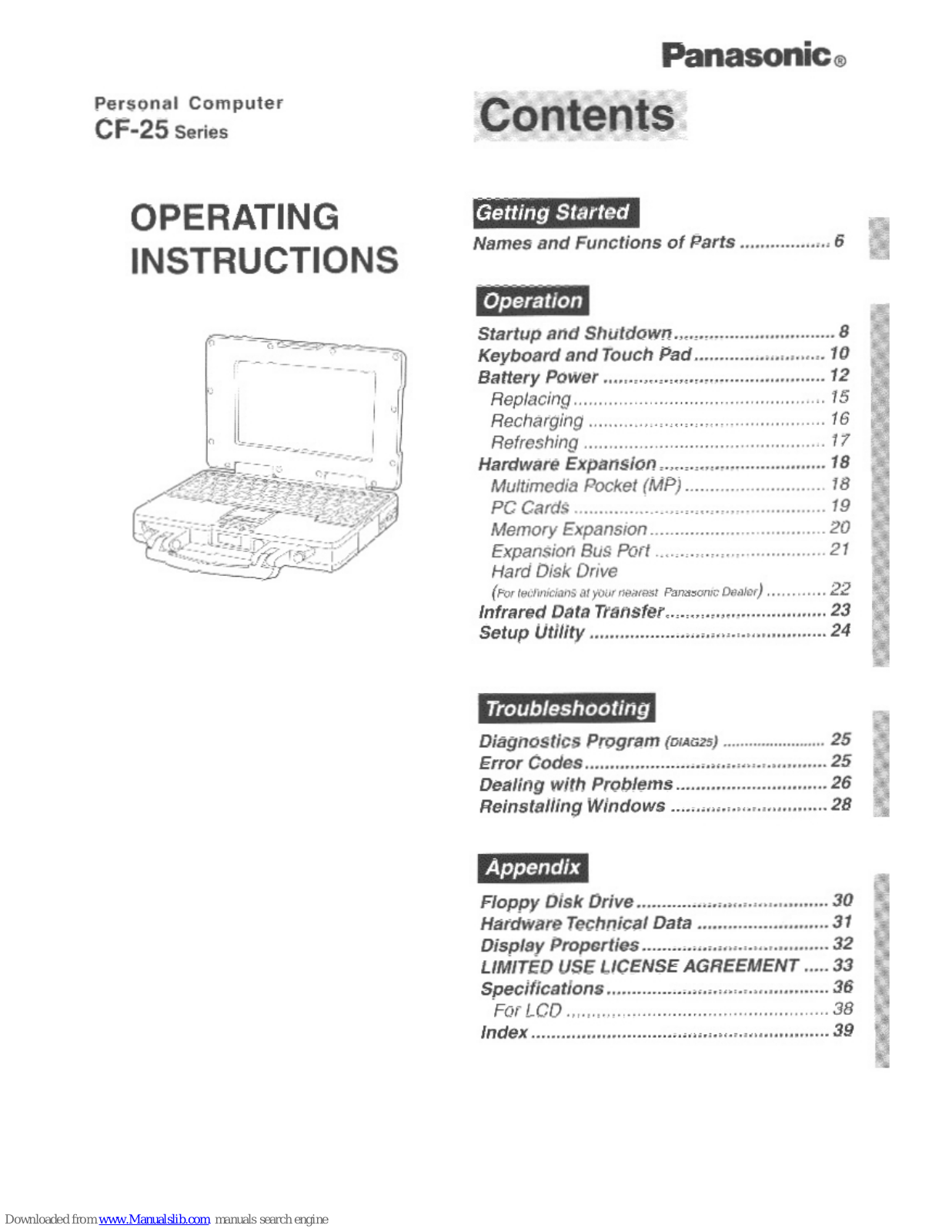 Panasonic Toughbook CF-25FJF4DAM, CF25EGC4DAM - PERSONAL COMPUTER User Manual