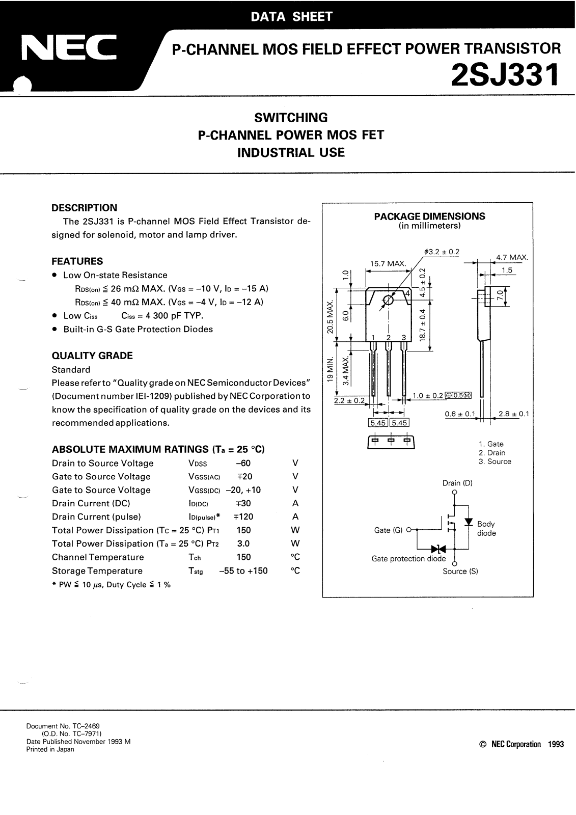 NEC 2SJ331 Datasheet