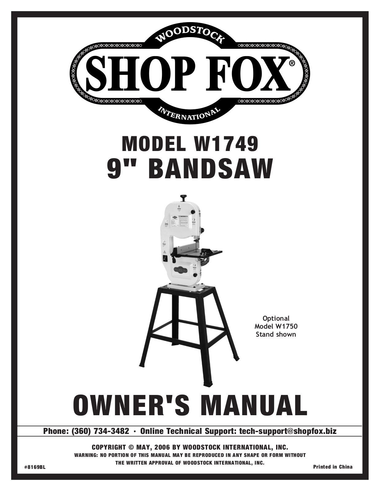 Shop fox W1749 User Manual