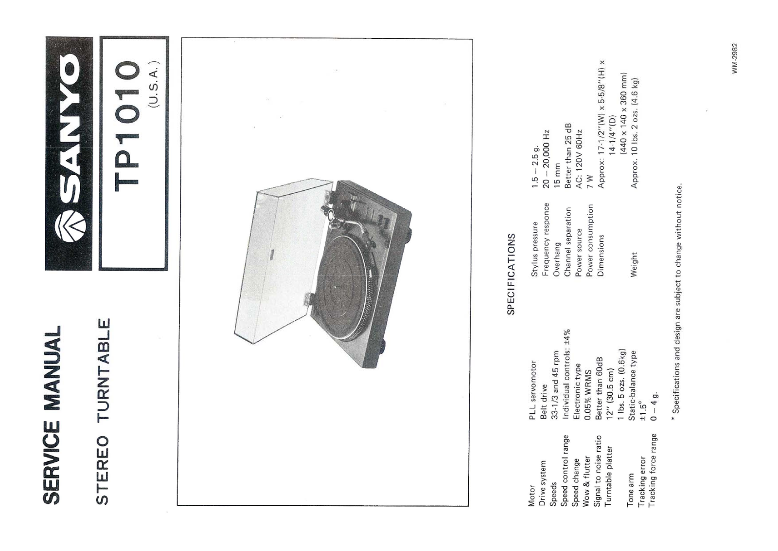 Sanyo TP-1010 Service Manual