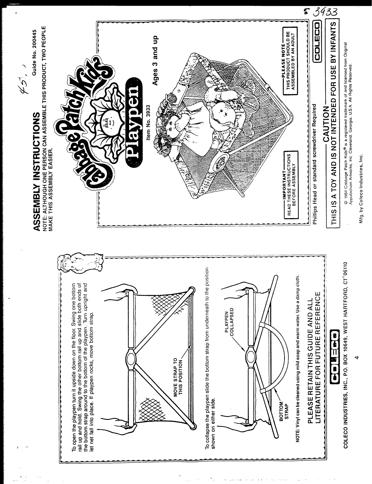 HASBRO Cabbage Patch Kids Playpen User Manual