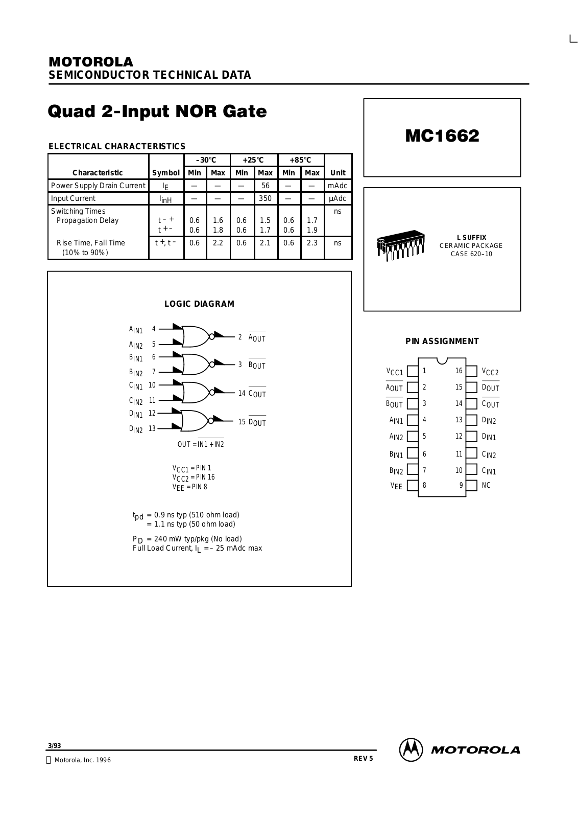 Motorola MC1662L Datasheet