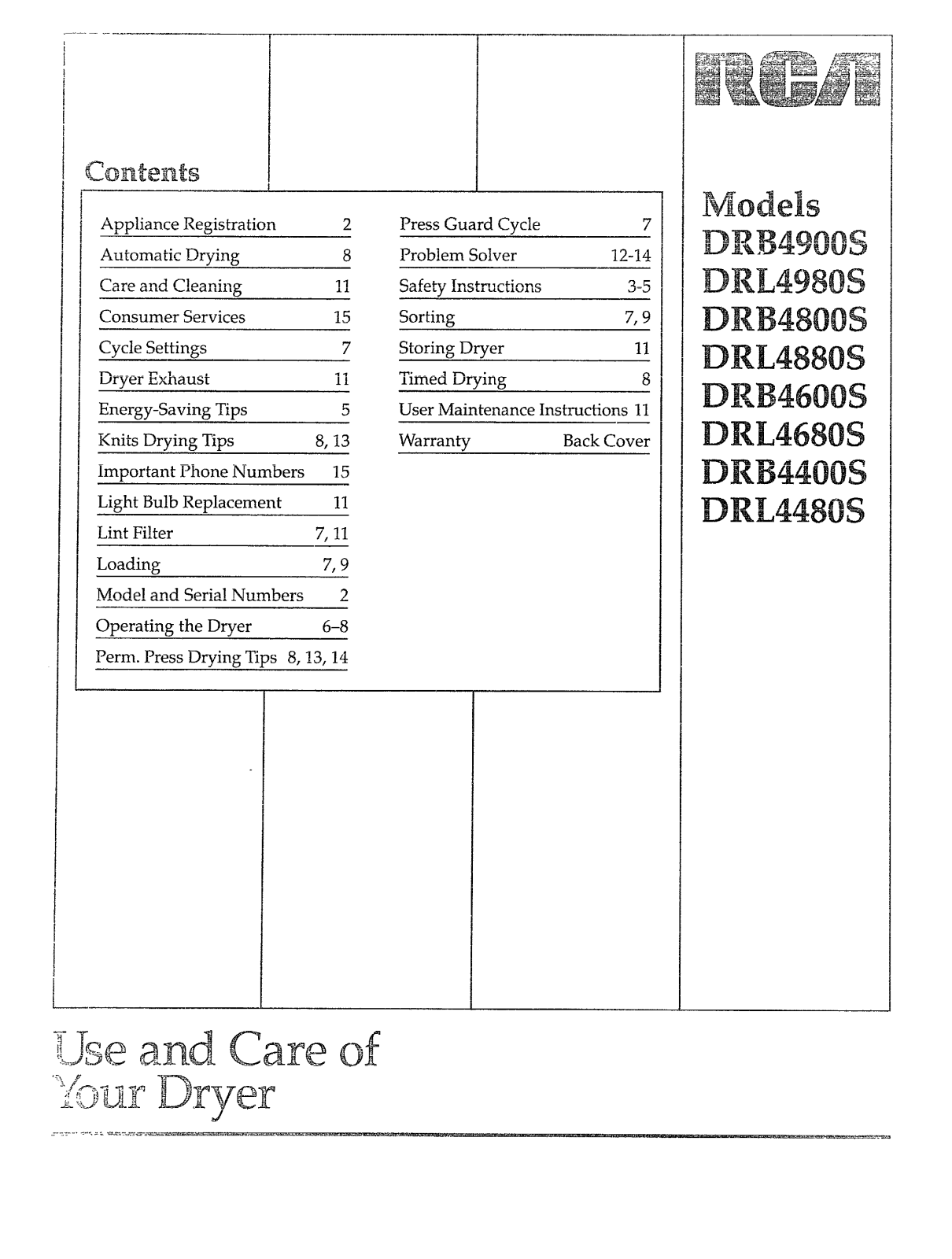 GE DRL4980SBMWW, DRL4980SAMWW, DRL4880SBLWW, DRL4480SBLWW, DRB4900SBMWW Owner’s Manual