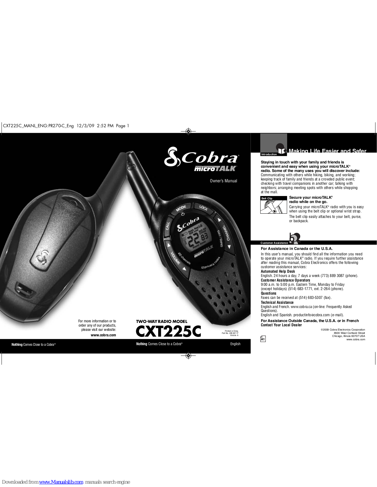 Cobra MICROTALK CXT225C Owner's Manual