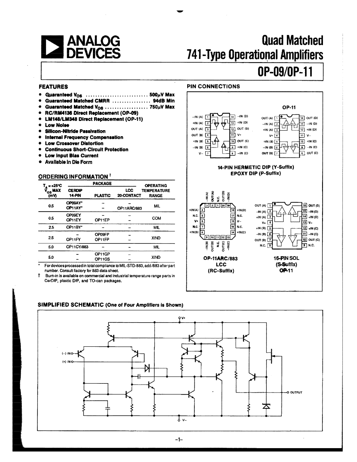 Analog Devices OP09 11 Datasheet