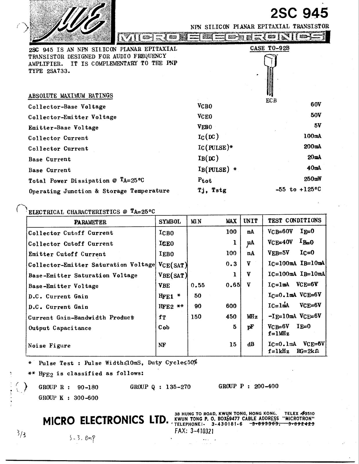 ME 2SC945 Datasheet