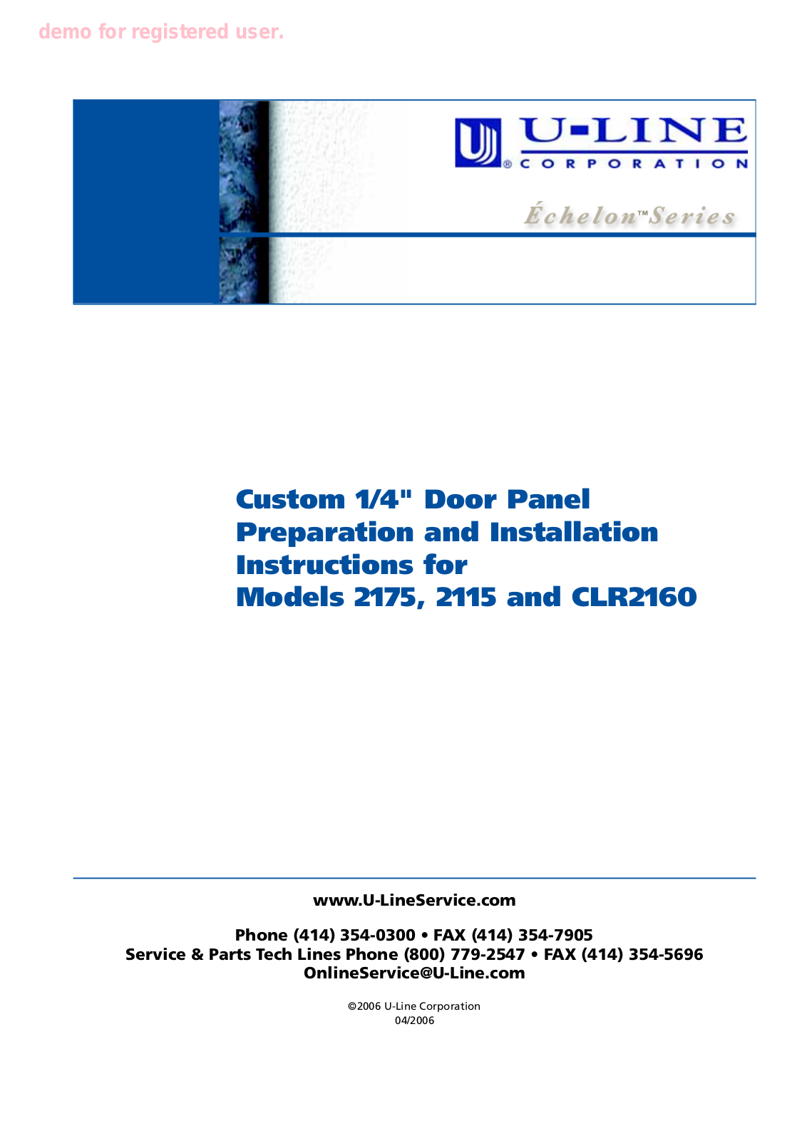 U-Line 2175, 2115, CLR2160 Install Guide