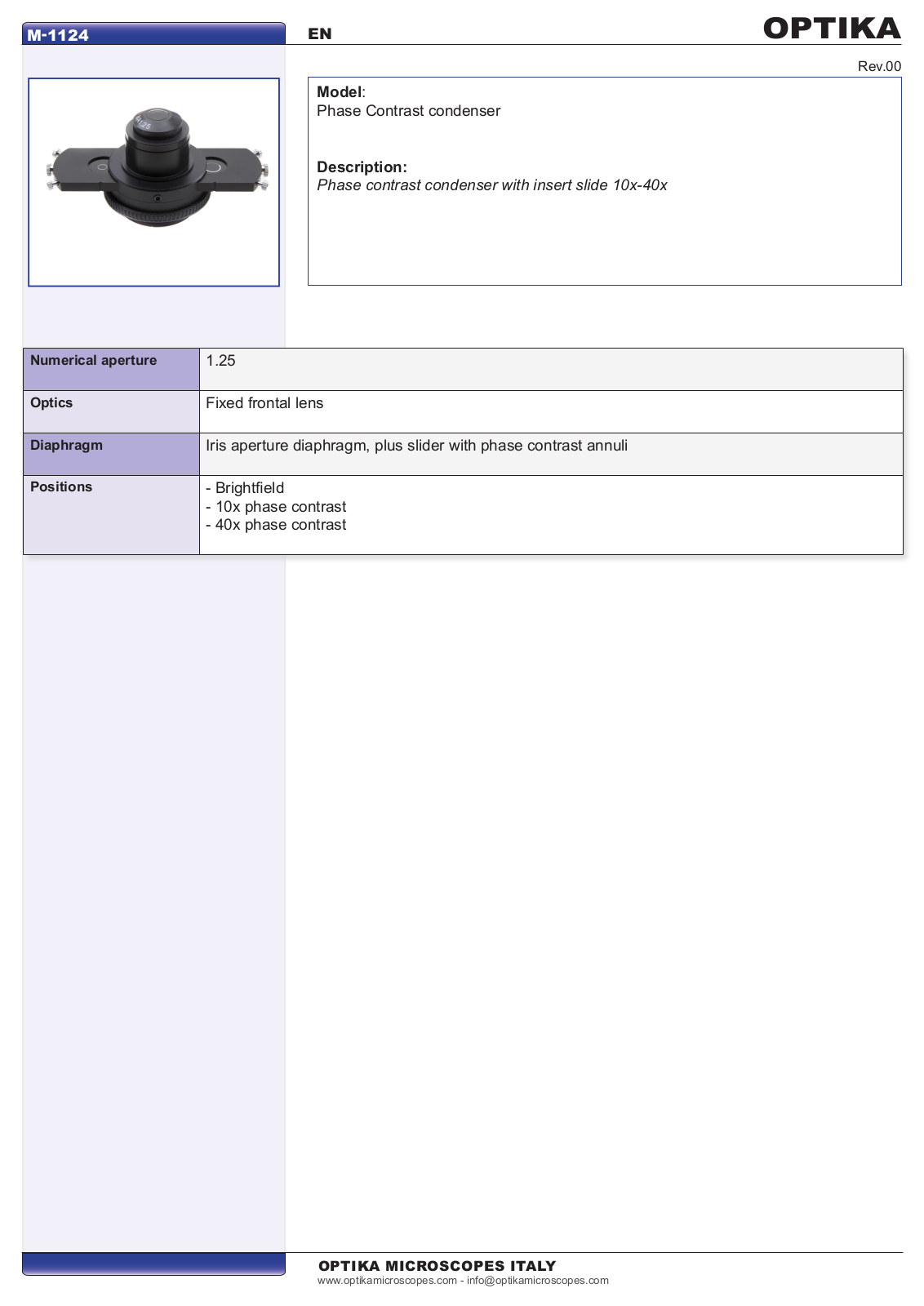 Optika M-1124 Data sheet