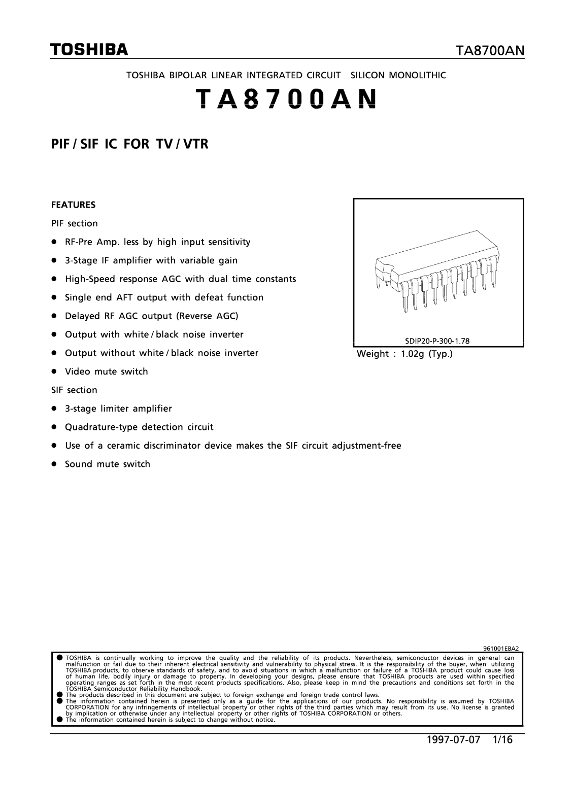 Toshiba TA8700AN Datasheet