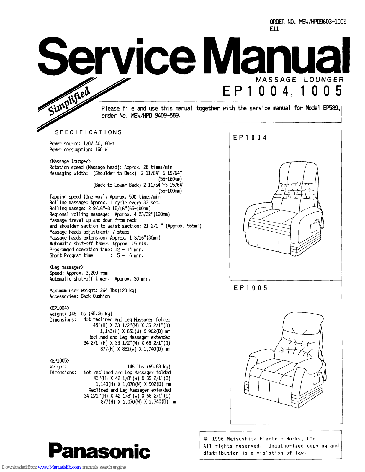 Panasonic EP1004, EP1005 Service Manual