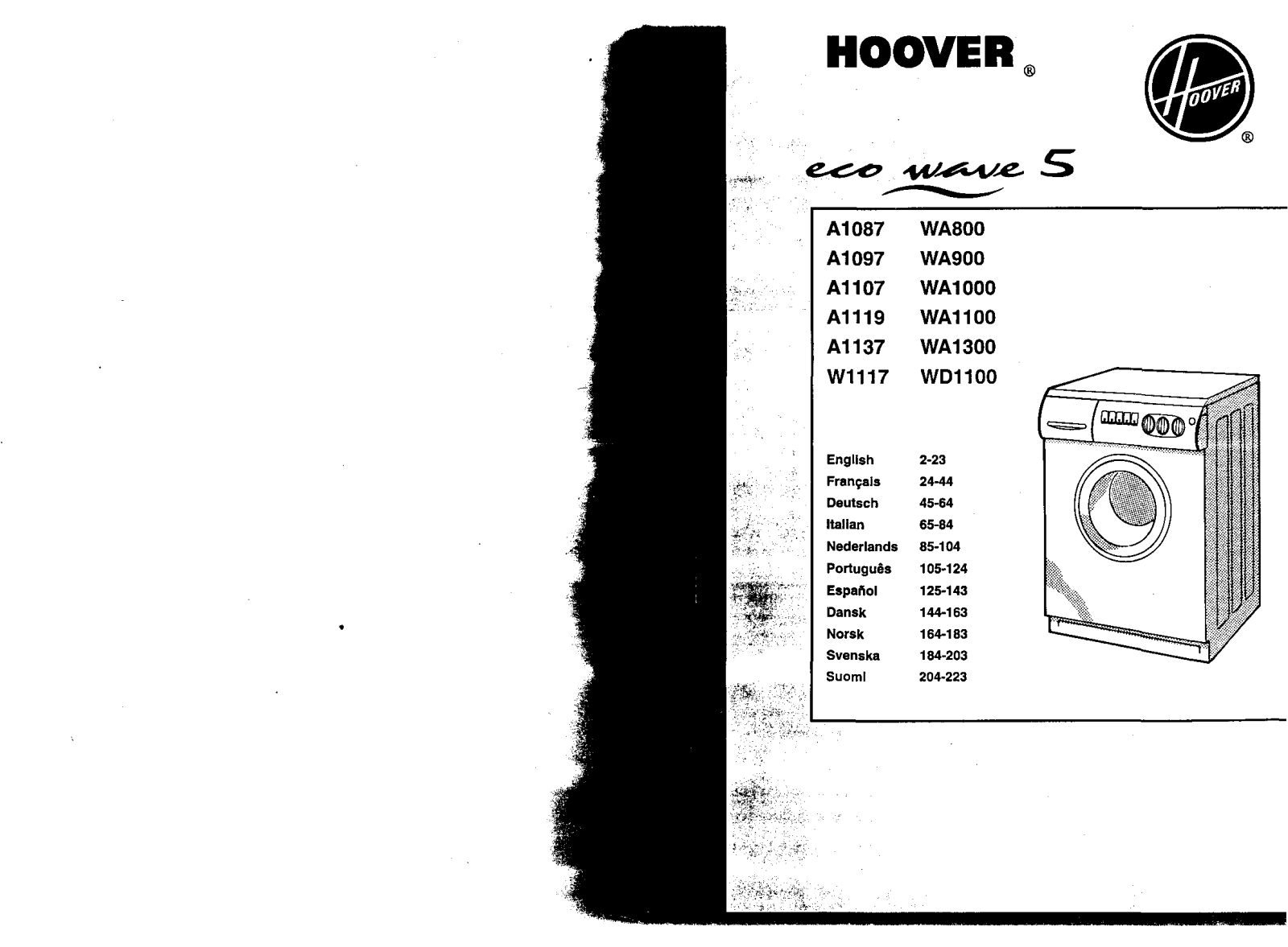 HOOVER A 1087, A 1107, A 1137, W 1117, WA 1000 User Manual