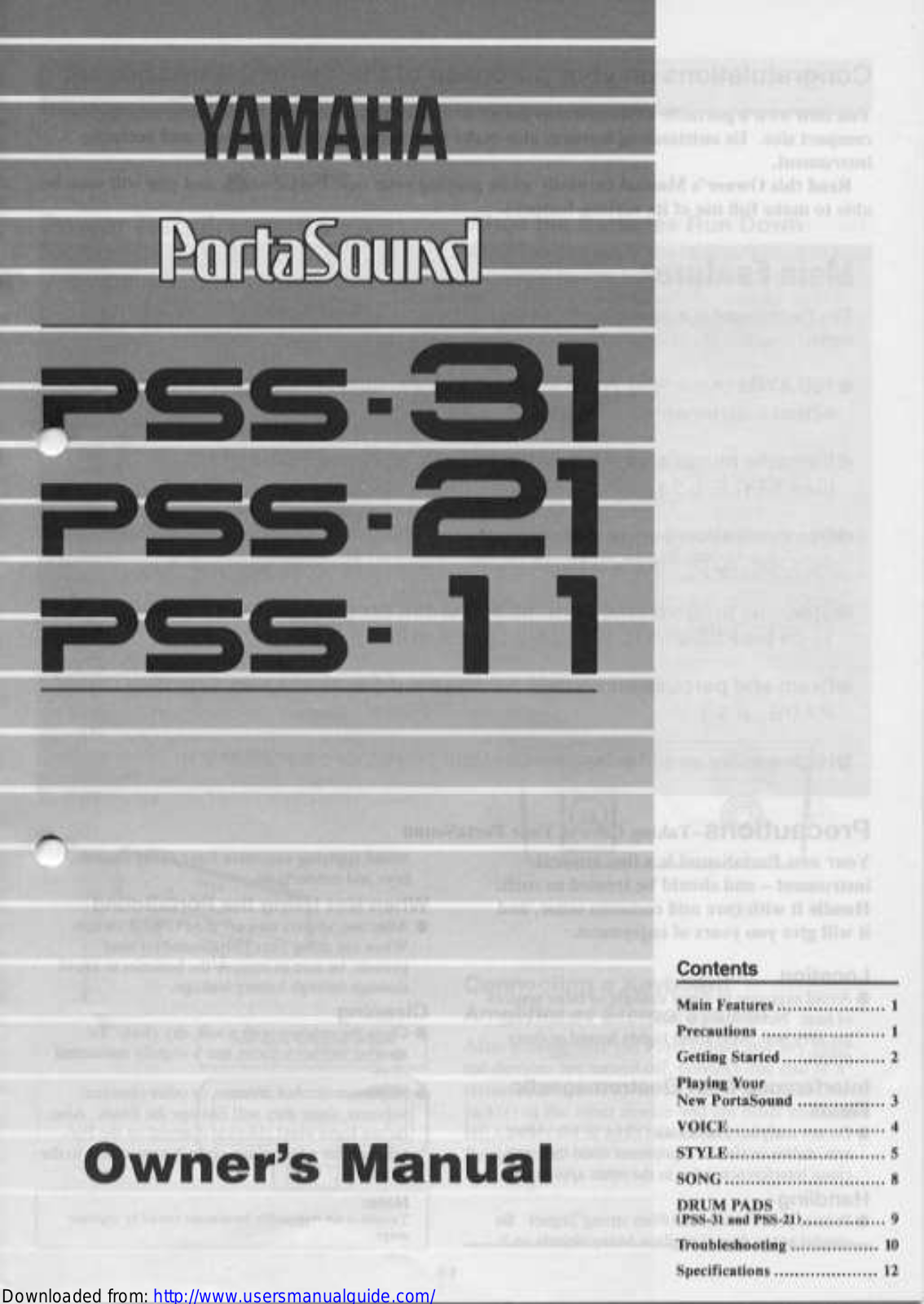 Yamaha Audio PSS-31, PSS-21, PSS-11 User Manual
