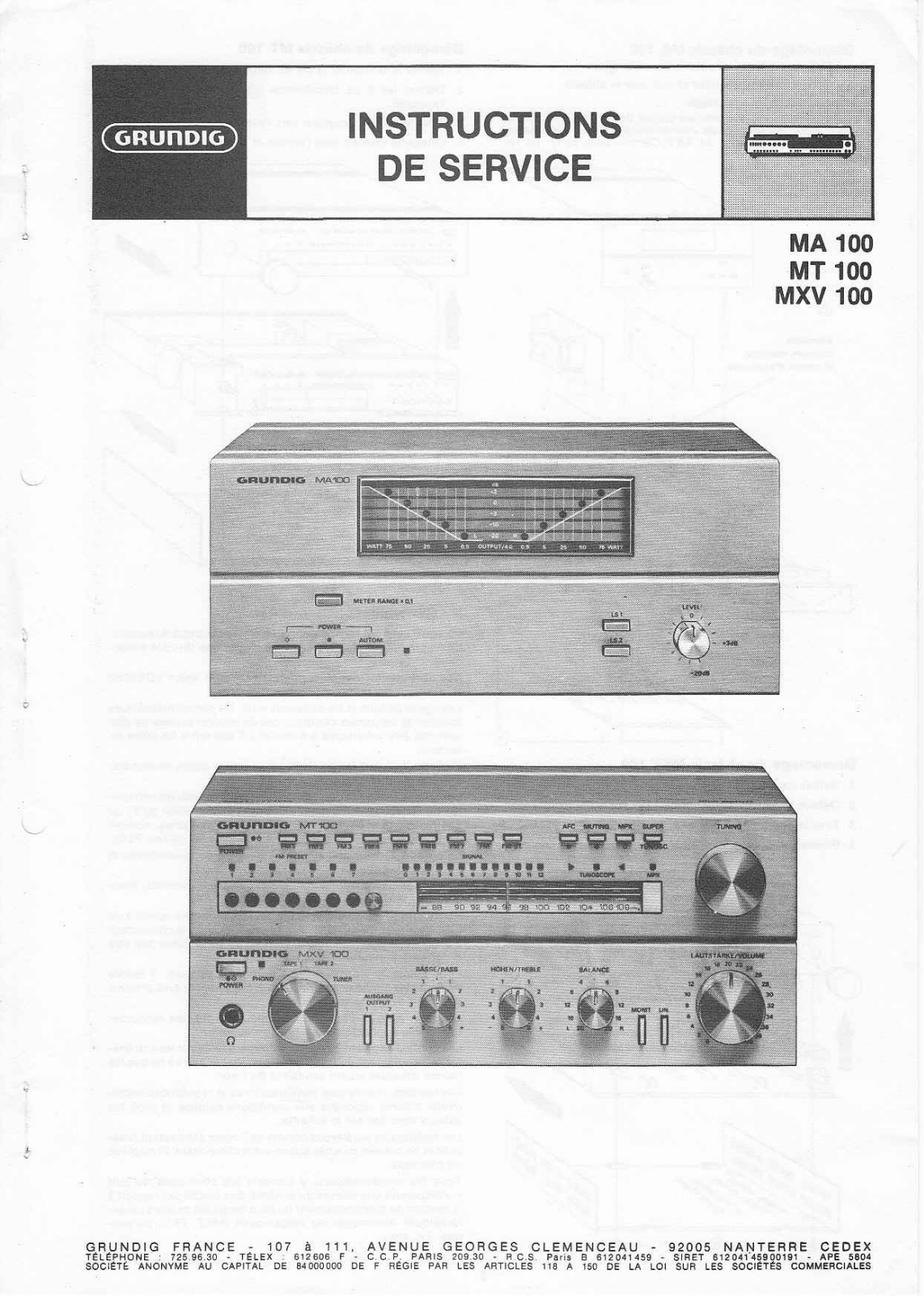 Grundig MV-4-MXV-100, MT-100, MA-100 Service Manual