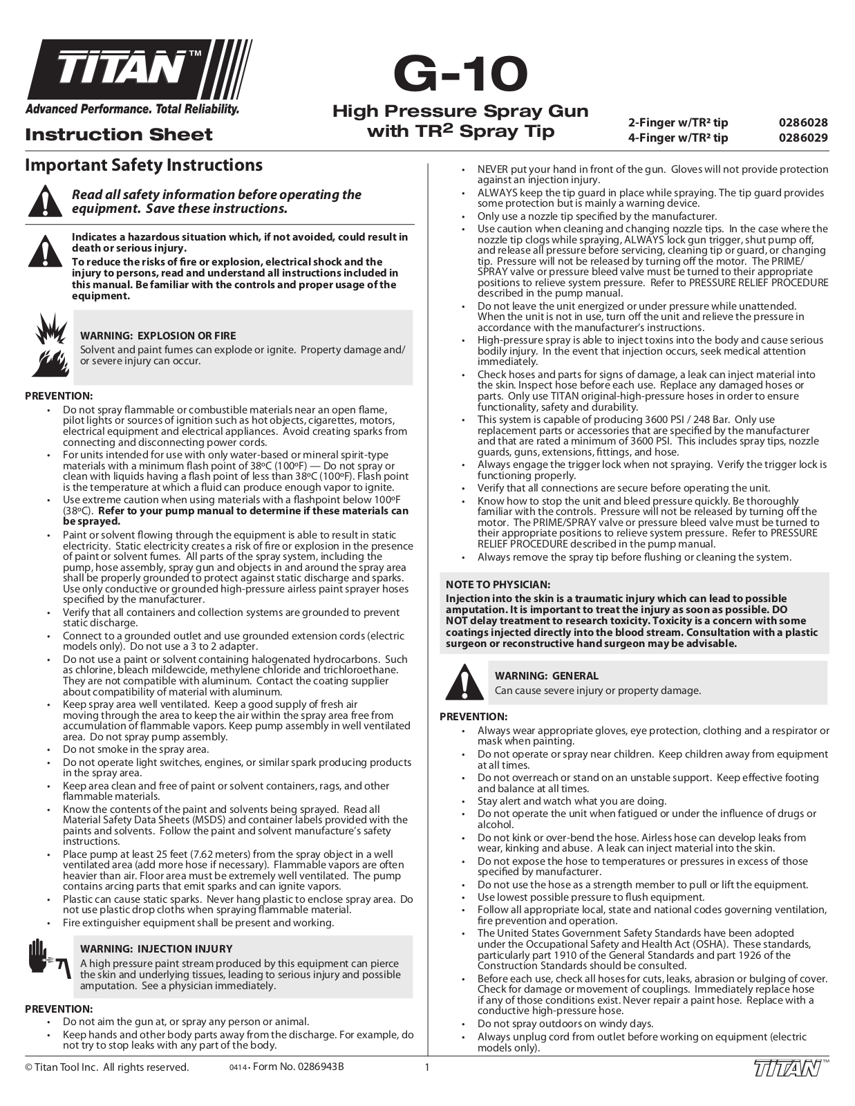 Titan 0286029, 0286028 User Manual