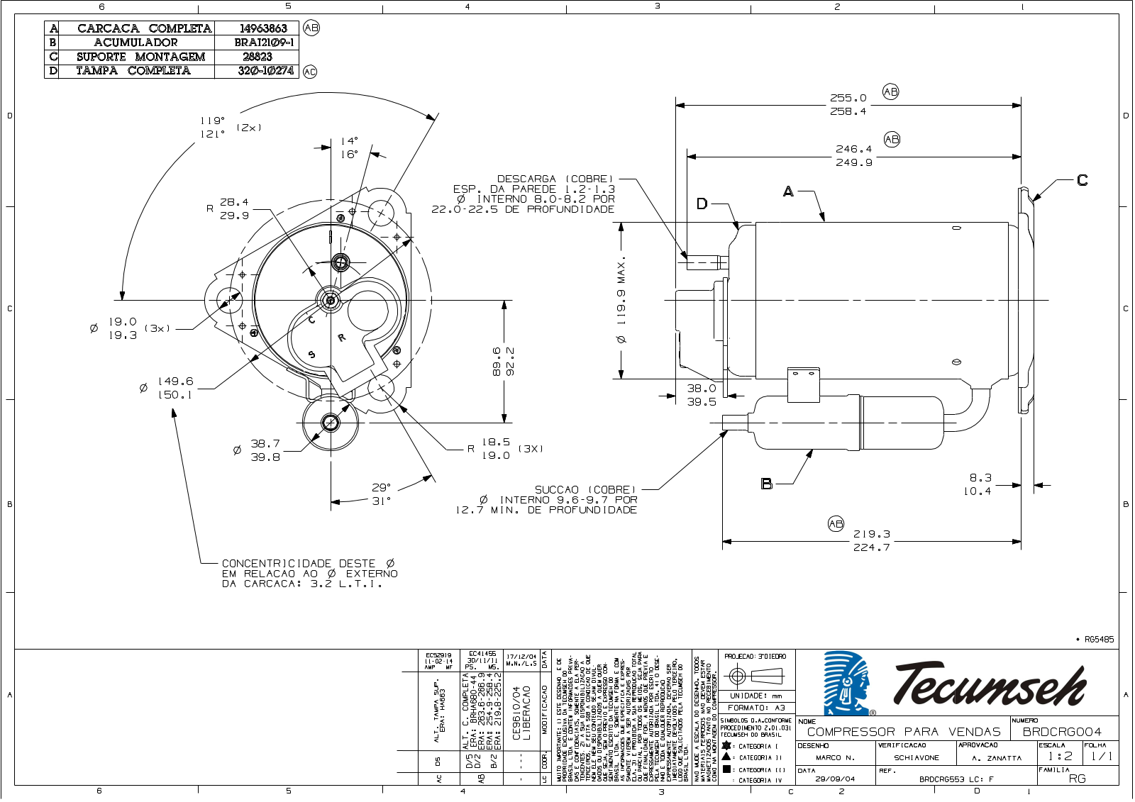 Tecumseh RGA5485EXA, RGA5485EXD, RGA5485EXV Drawing Data