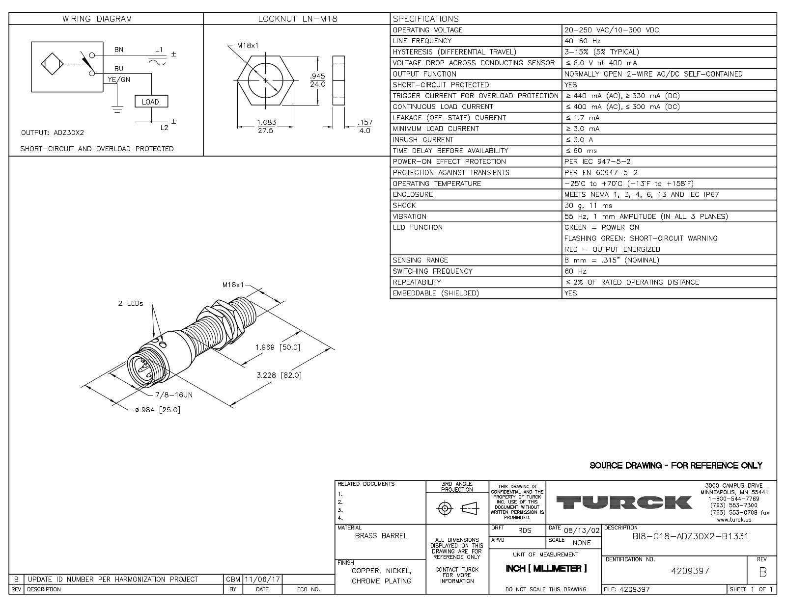 Turck BI8-G18-ADZ30X2-B1331 Data Sheet