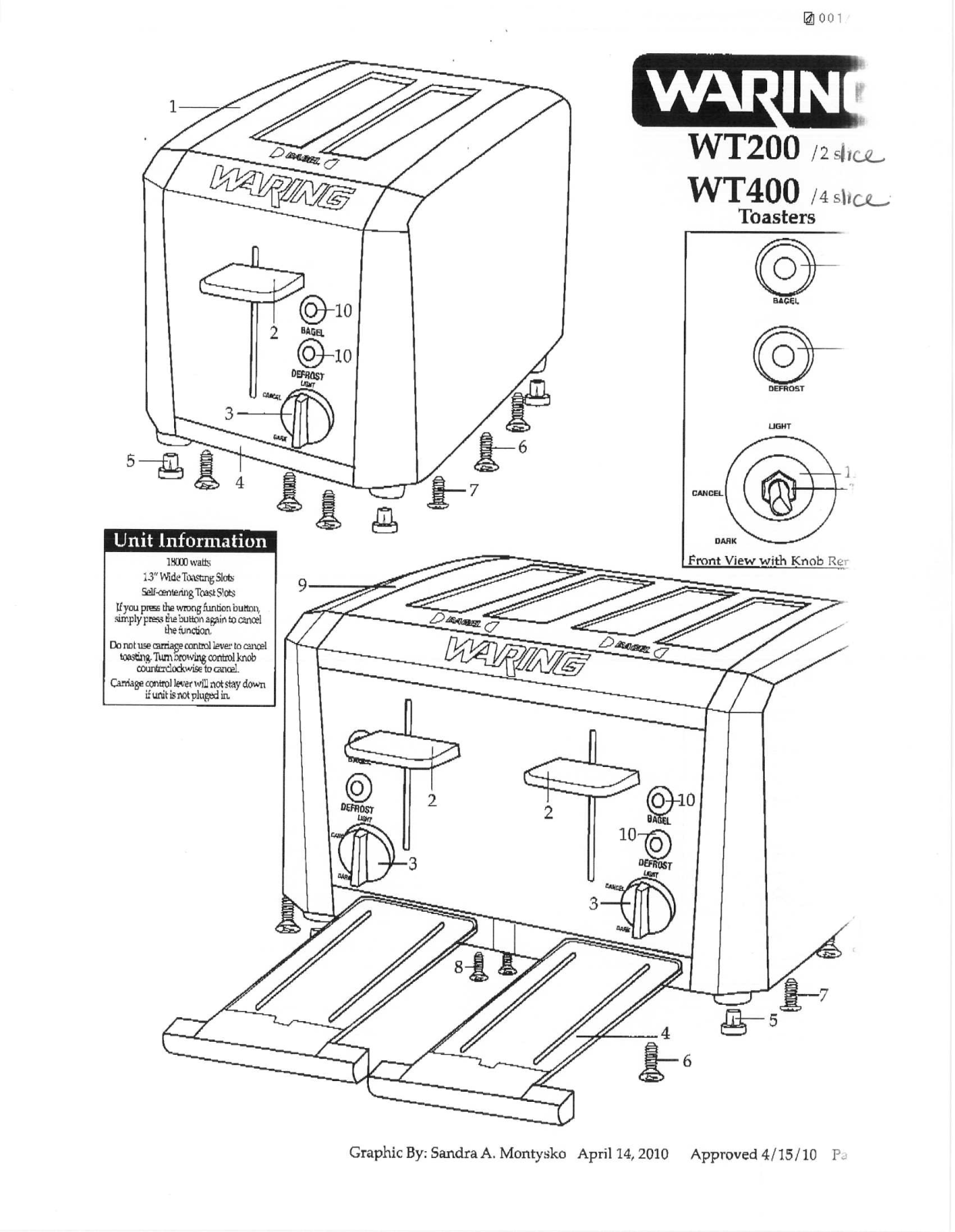 Waring WT200 Parts List