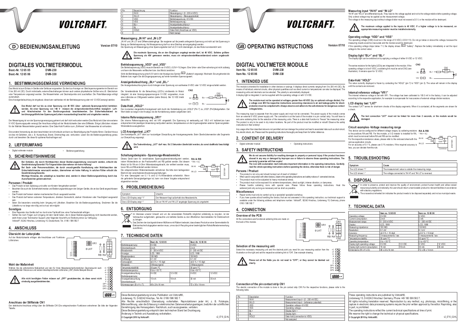 VOLTCRAFT DVM-230, DVM-330 User Manual