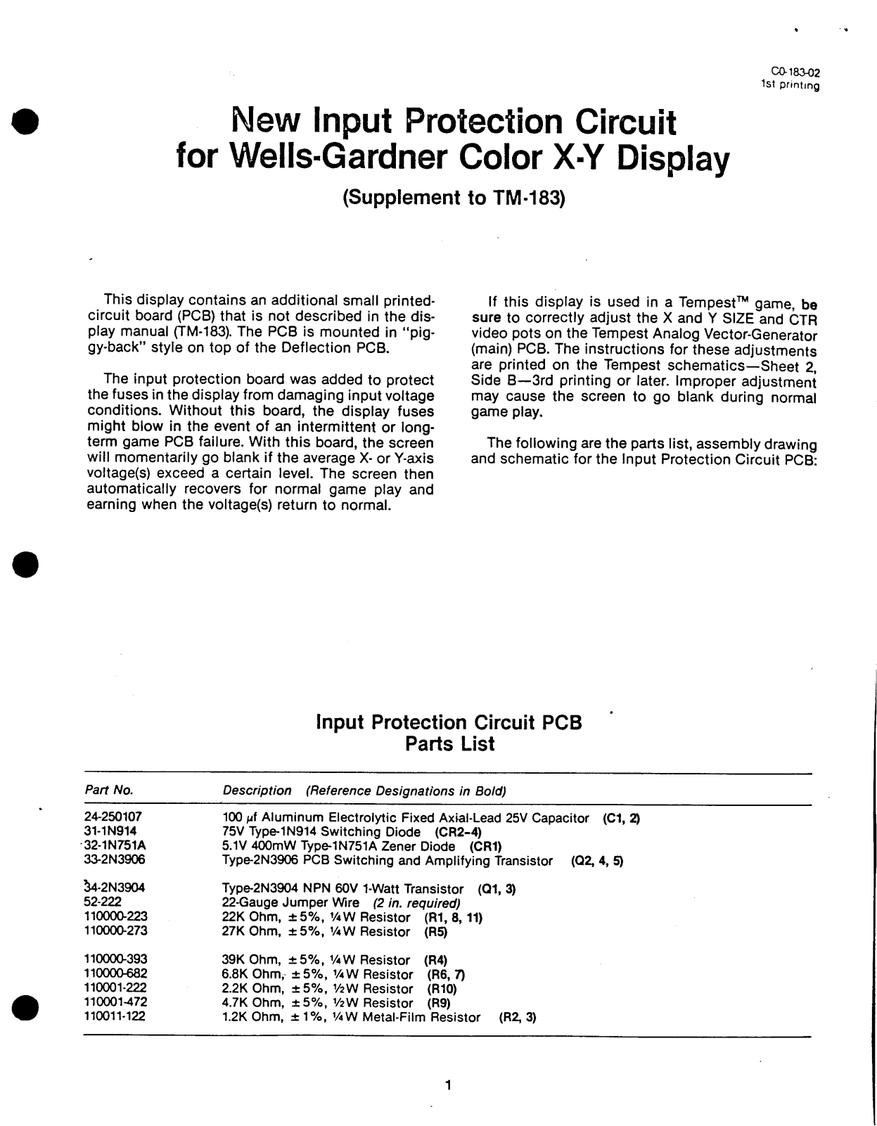 Wells-Gardner TM-183 User Guide