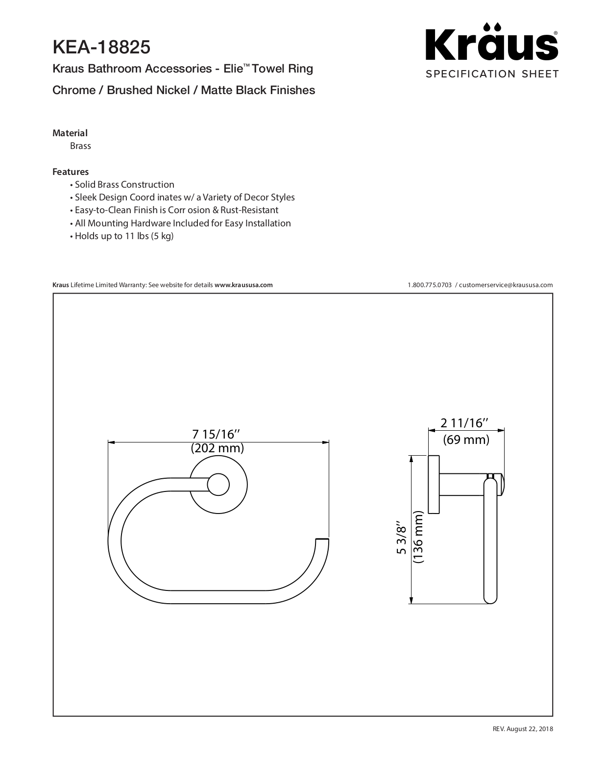 Kraus KEA18825BN Specs