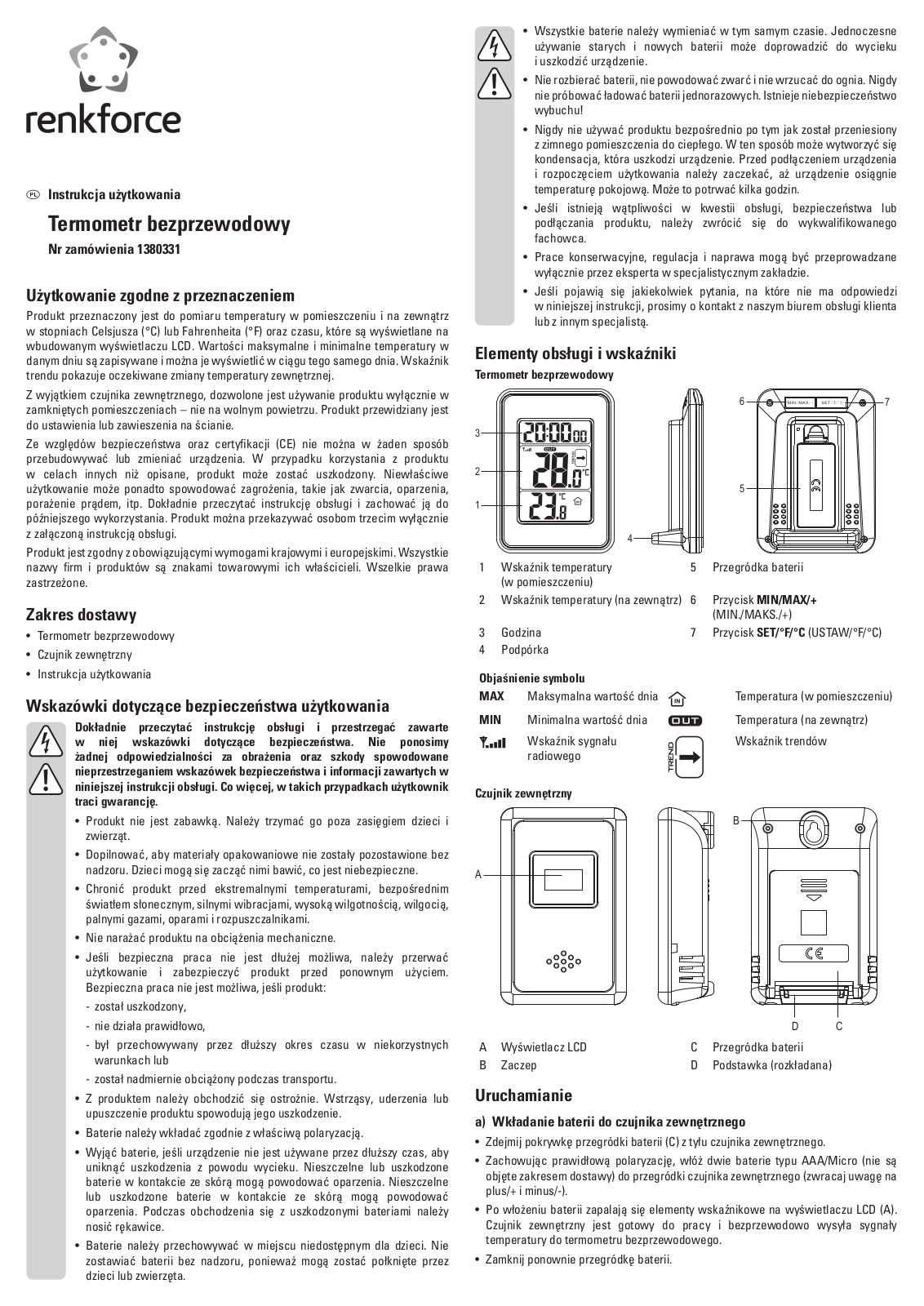 Renkforce E0109T Operating Instructions