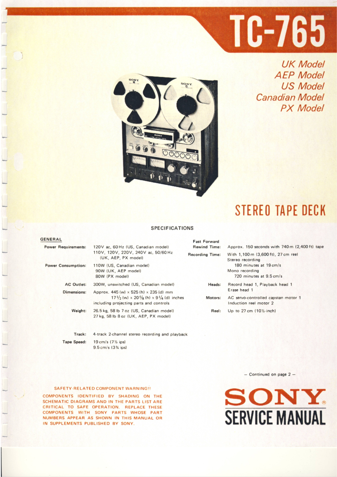 Sony TC-765 Service Manual