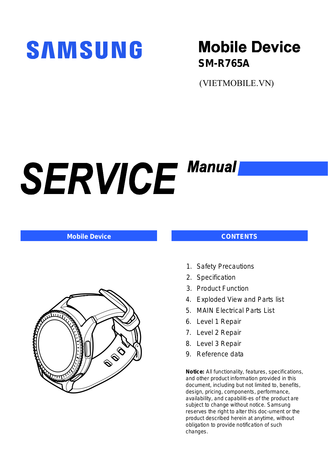 Samsung SM-R765A, Gear S3 Frontier 4G LTE Schematics COVER