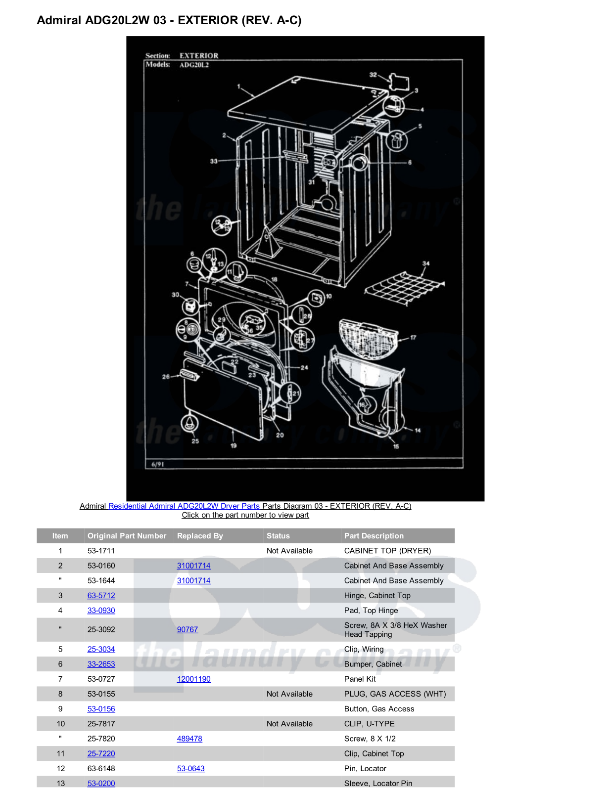 Admiral ADG20L2W Parts Diagram