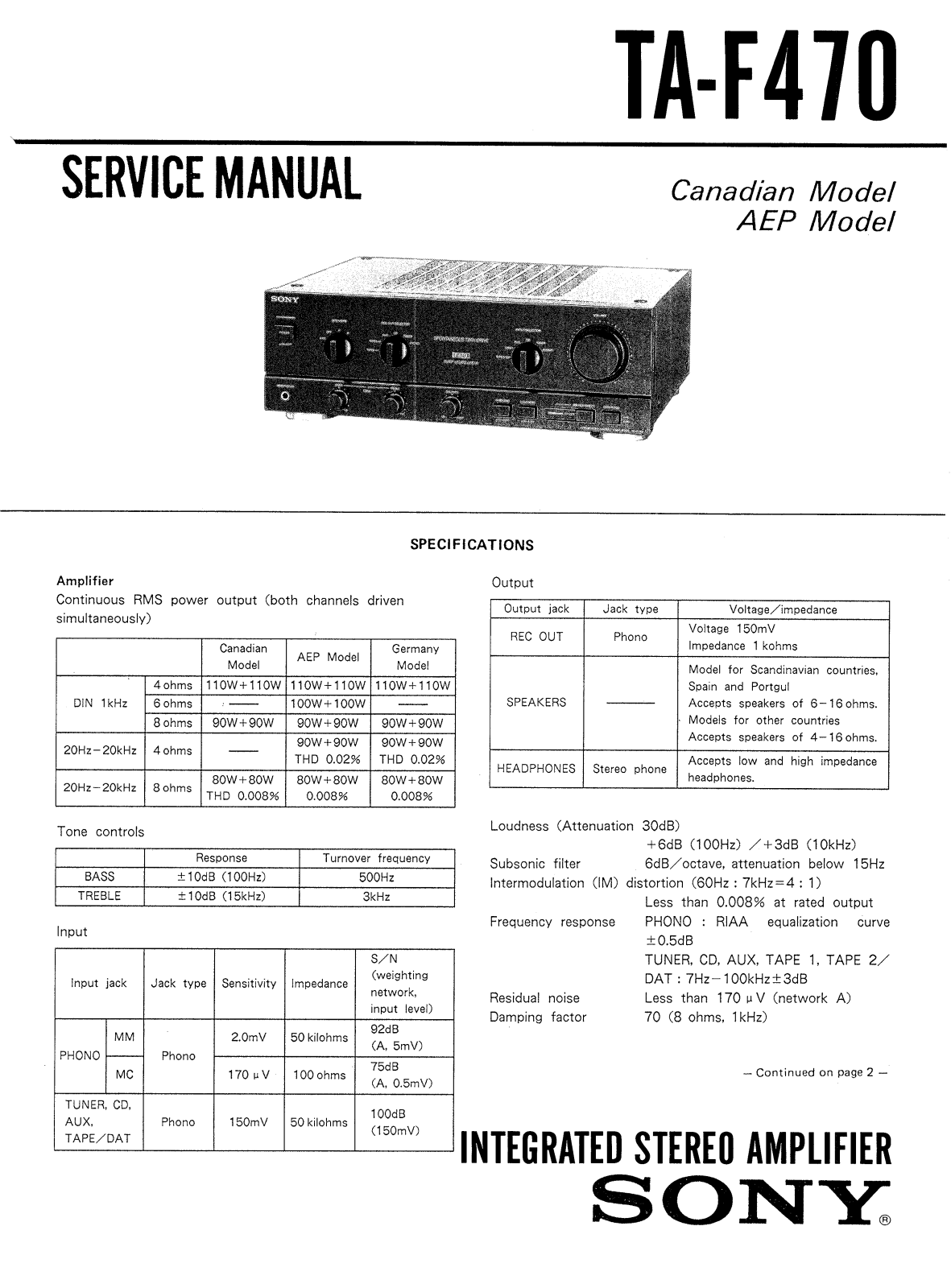 Sony TAF-470 Service manual