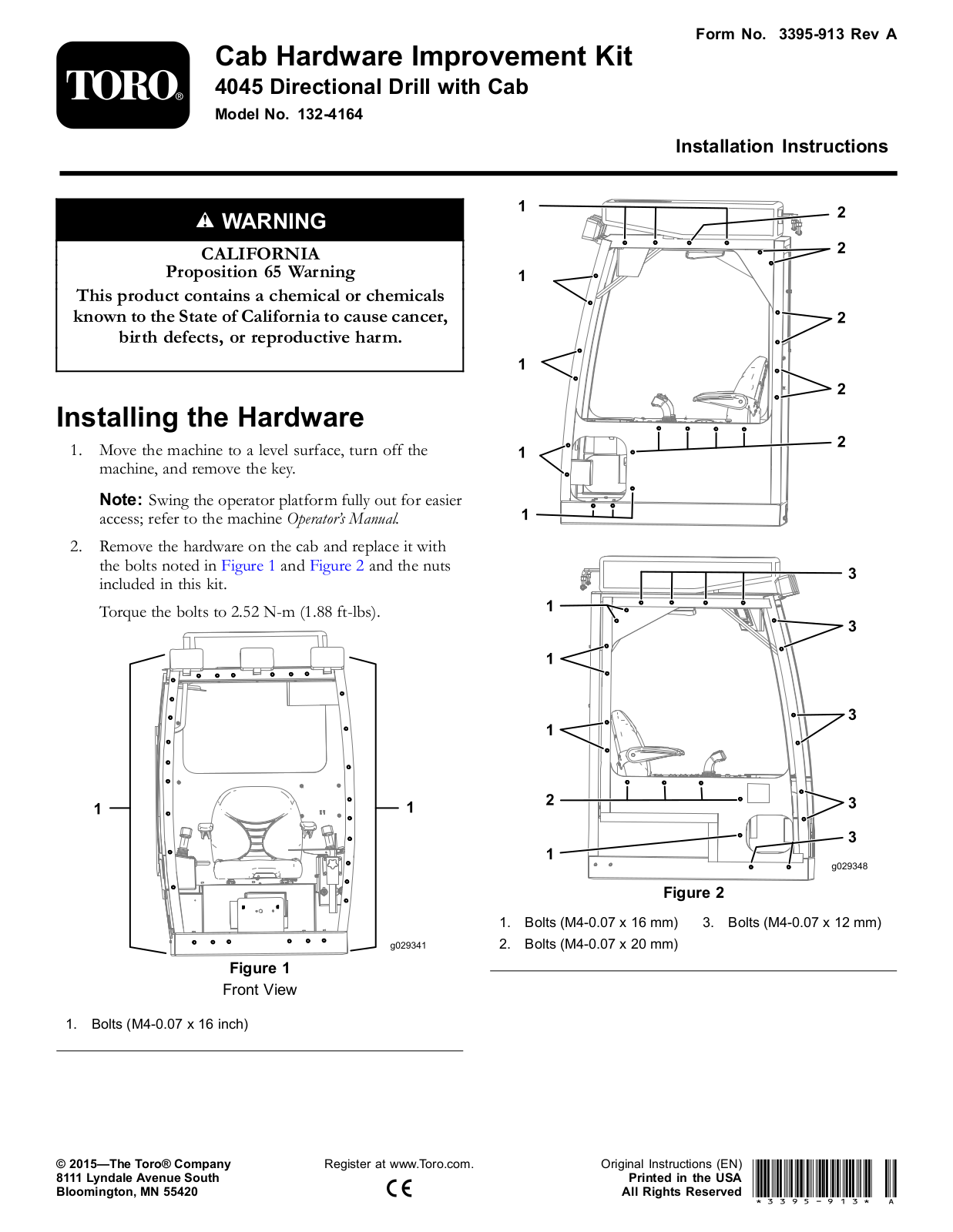 Toro 132-4164 Installation Instructions