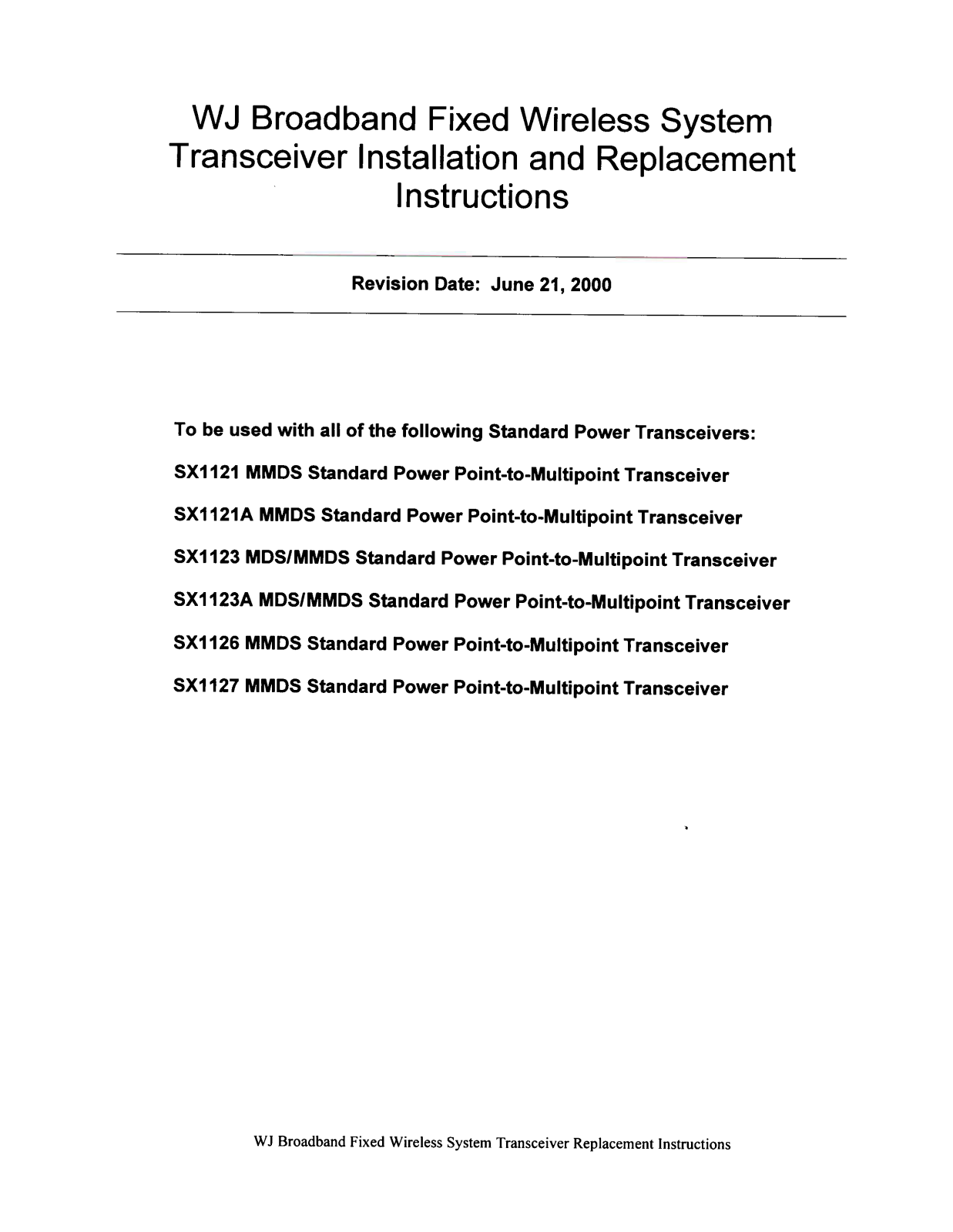 WJ Communications SX1123 User Manual