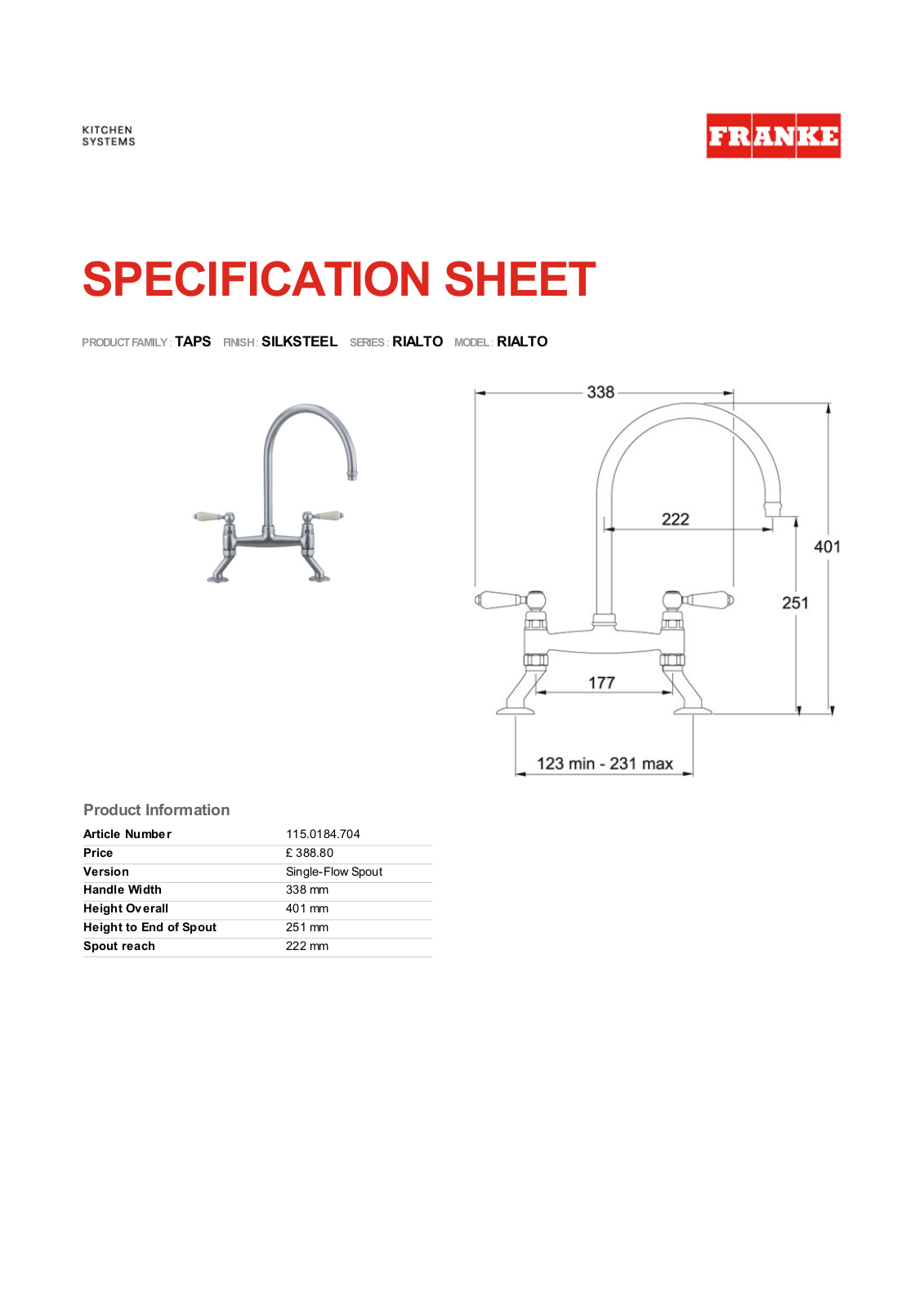 Franke Foodservice RIALTO User Manual