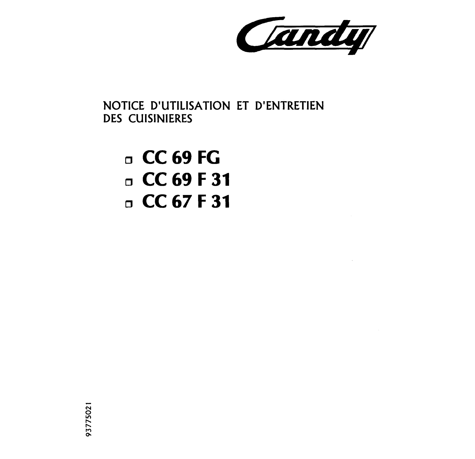 Candy CC69F31, CC69FG, CC67F31 User Manual