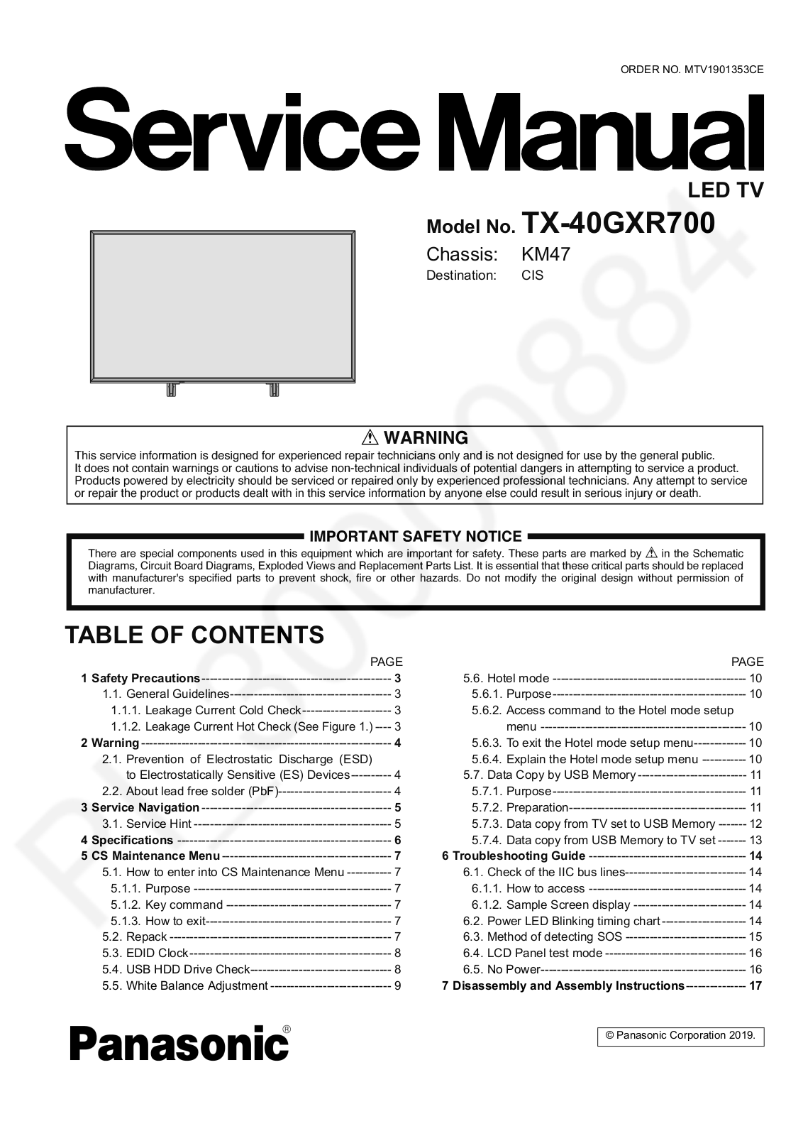 Panasonic TX-40GXR700 Schematic