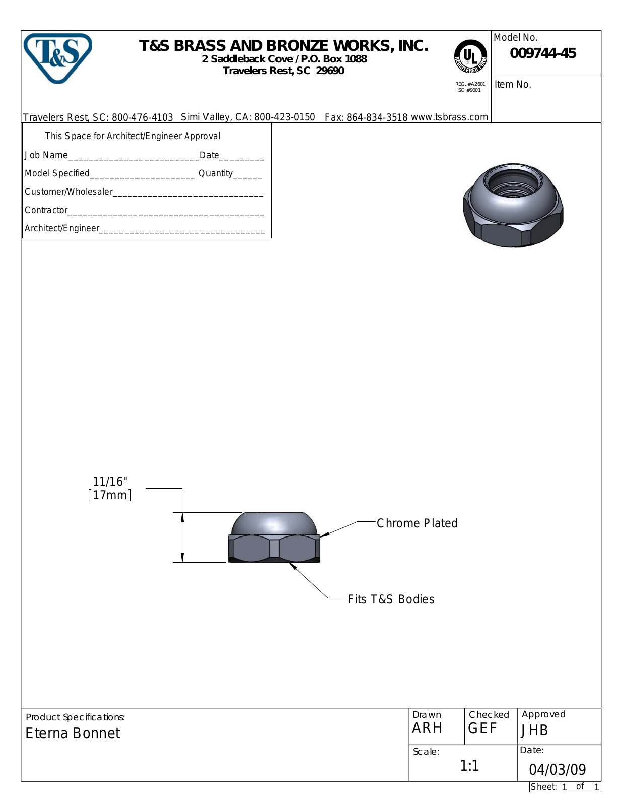 T&S Brass 009744-45 User Manual