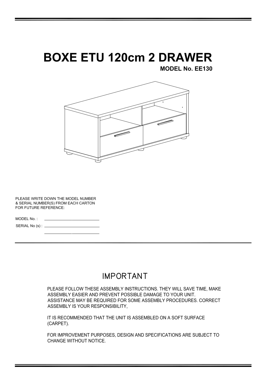 Freedom Boxe ETU 120cm 2 Drawer Assembly Instruction