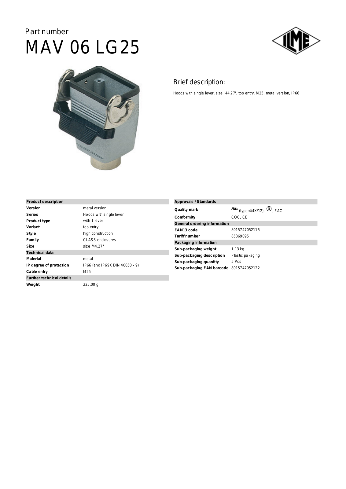 ILME MAV-06LG25 Data Sheet