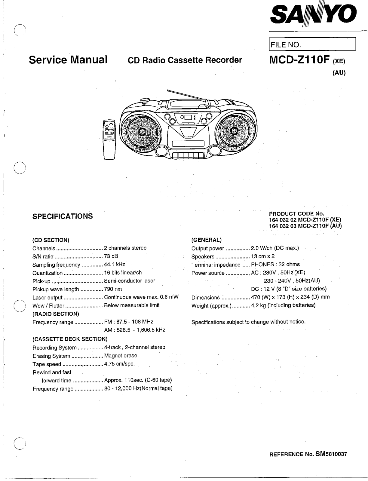 Sanyo MCDZ-110-F Service manual