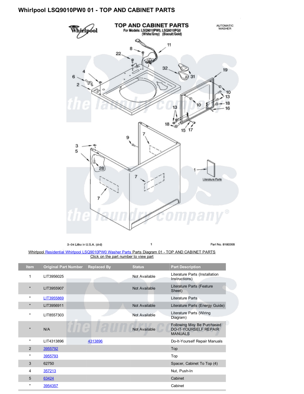 Whirlpool LSQ9010PW0 Parts Diagram