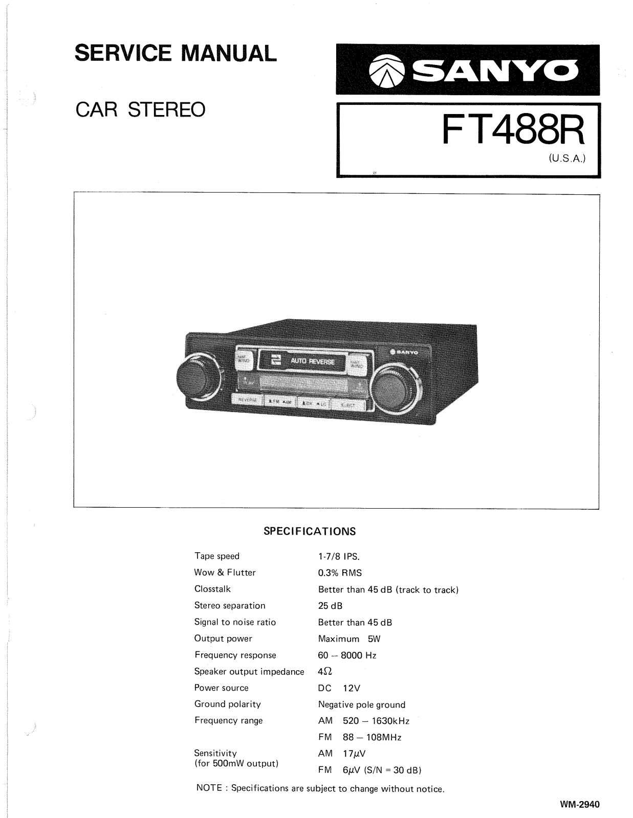 Sanyo FT-488-R Service manual