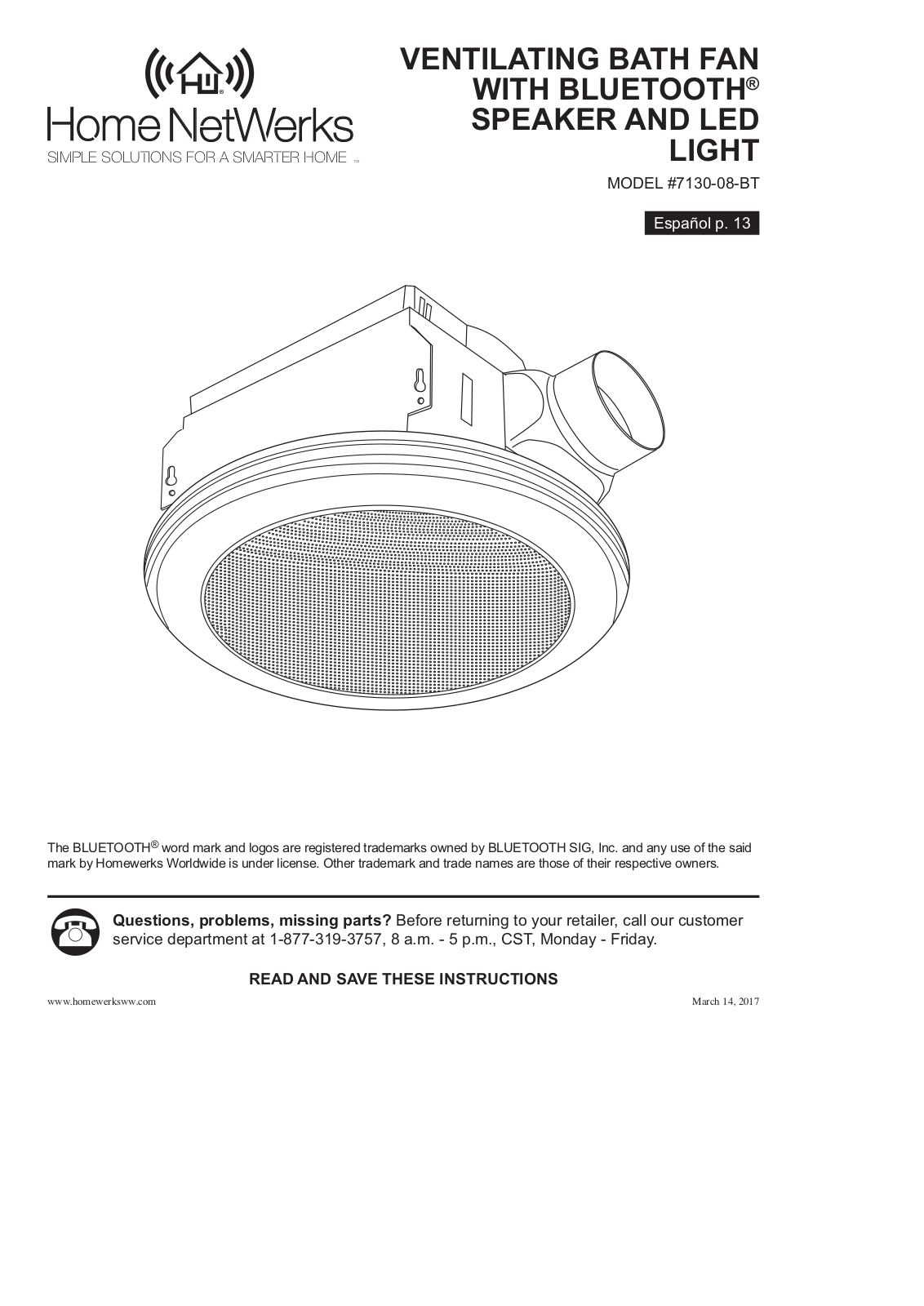 Homewerks Worldwide 7130 08 BT Users manual