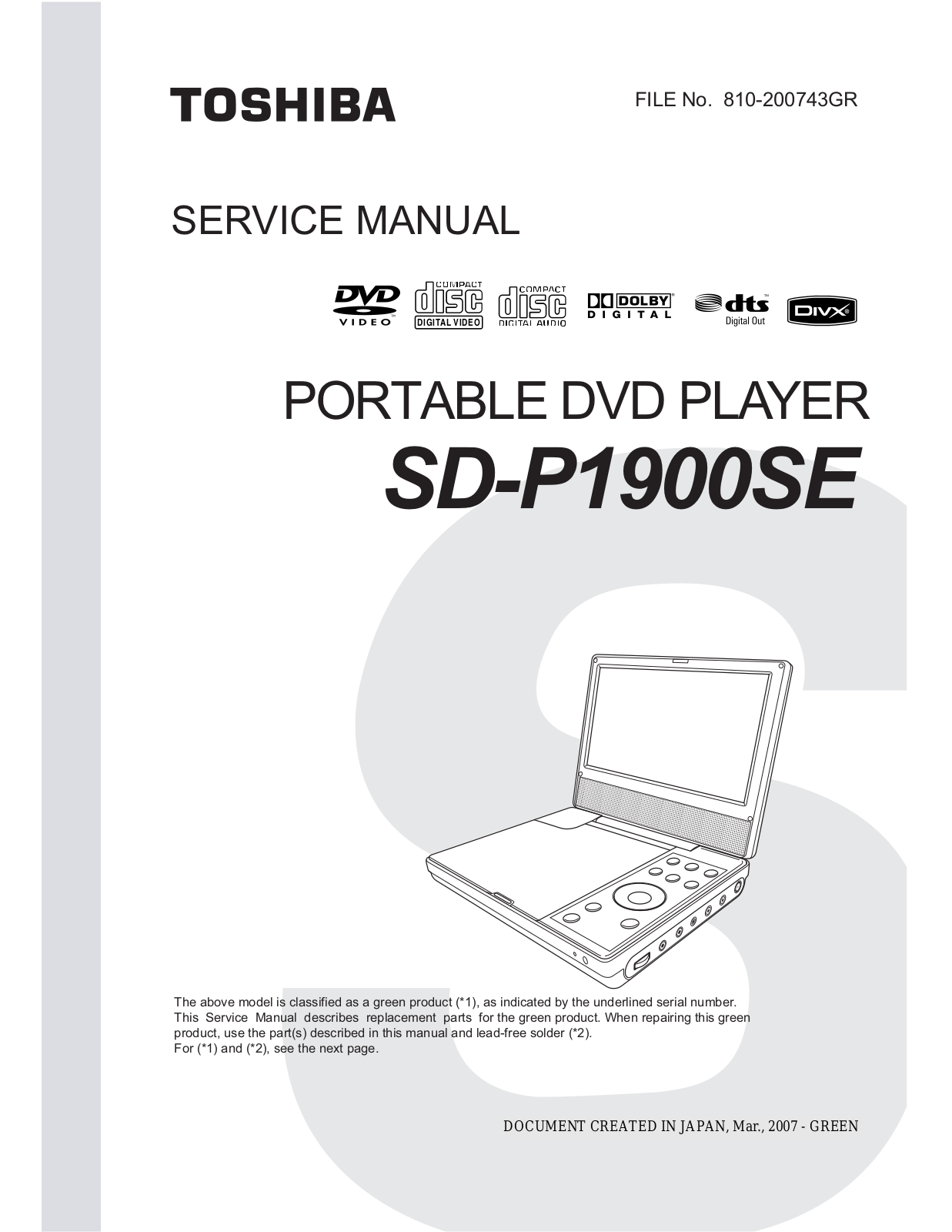 Toshiba SD-P1900SE Service manual