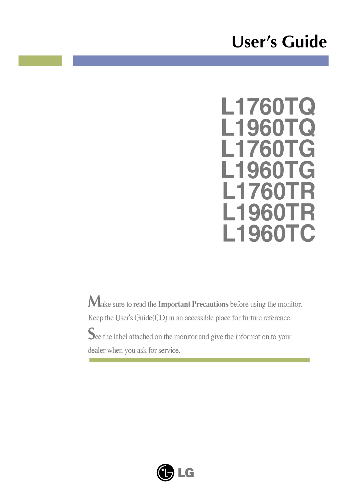 LG L1760TR-BF.AEUOQPN, L1760TR-BF User Manual