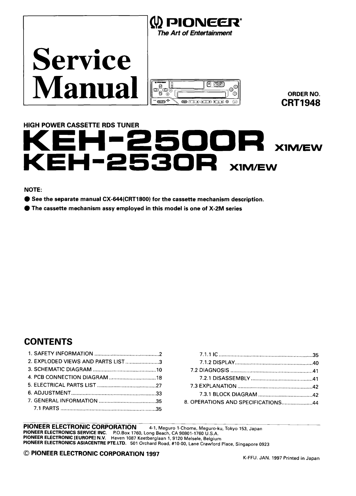 PIONEER KEH-2500R X1M/EW, KEH-2530R X1M/EW Service Manual