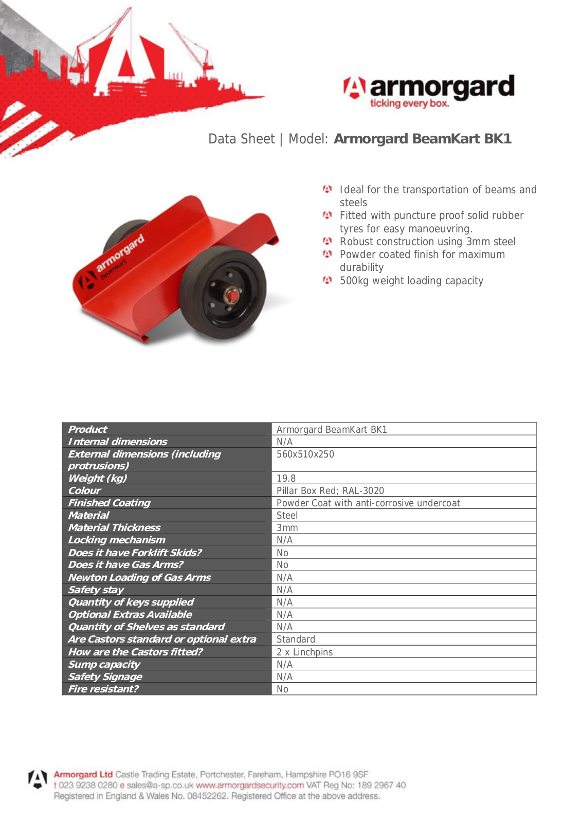 Armorgard BK1 Data Sheet - ManualMachine.com