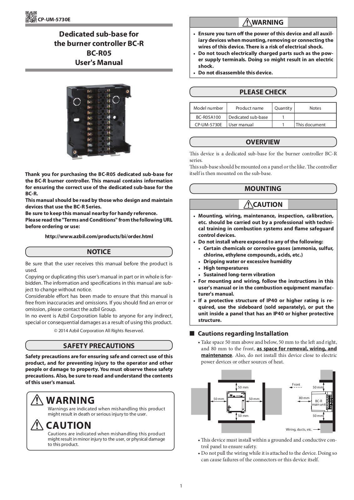 Azbil BC-R05A100 User Manual