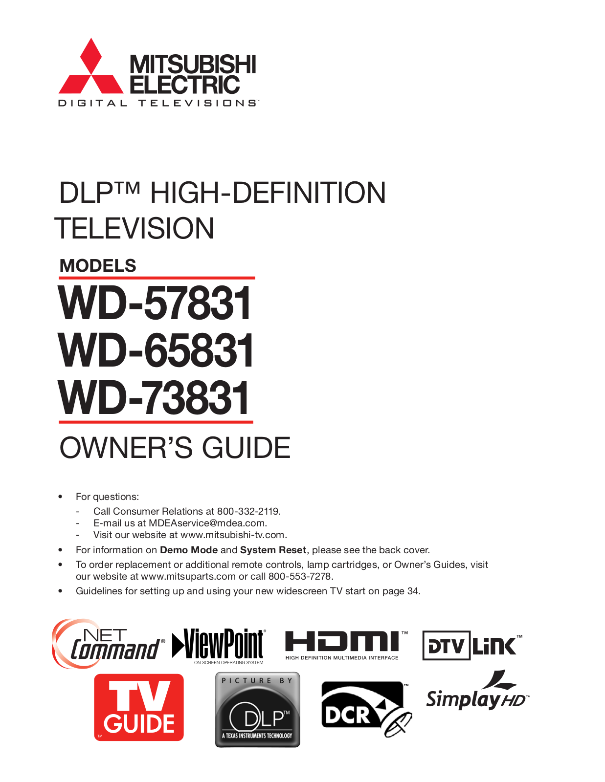 Mitsubishi WD-57831, WD-65831, WD-73831 User Guide