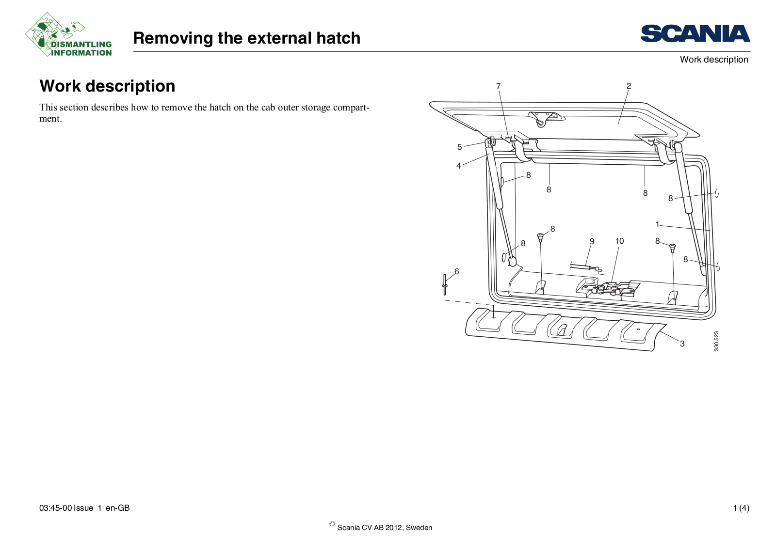 Scania Removing the external hatch Service Manual